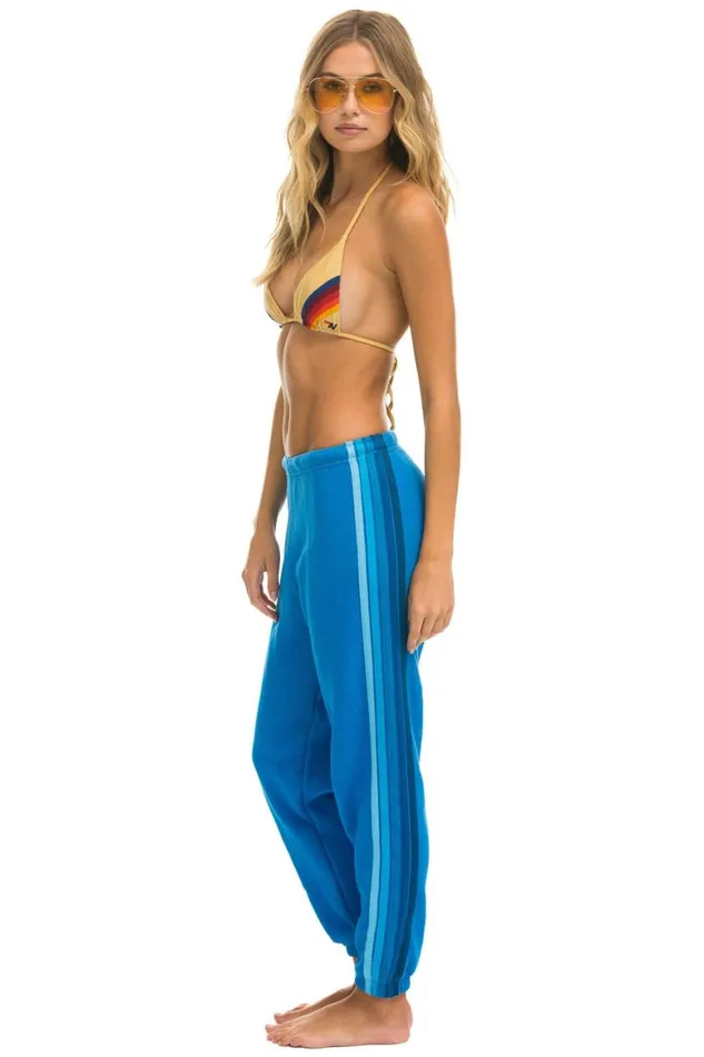 Women Sweatpants Aviator Nation 5 Stripe Sweatpants 8211 Ocean Blue