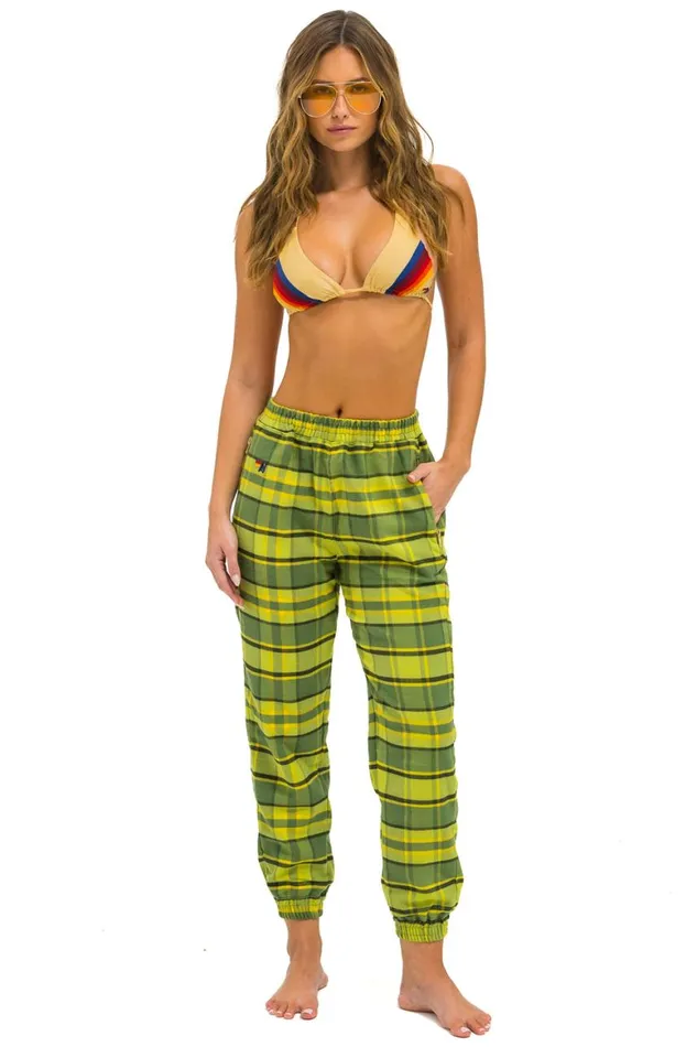 Women Sweatpants Aviator Nation Plaid Lodge Pant 8211 Avocado Plaid
