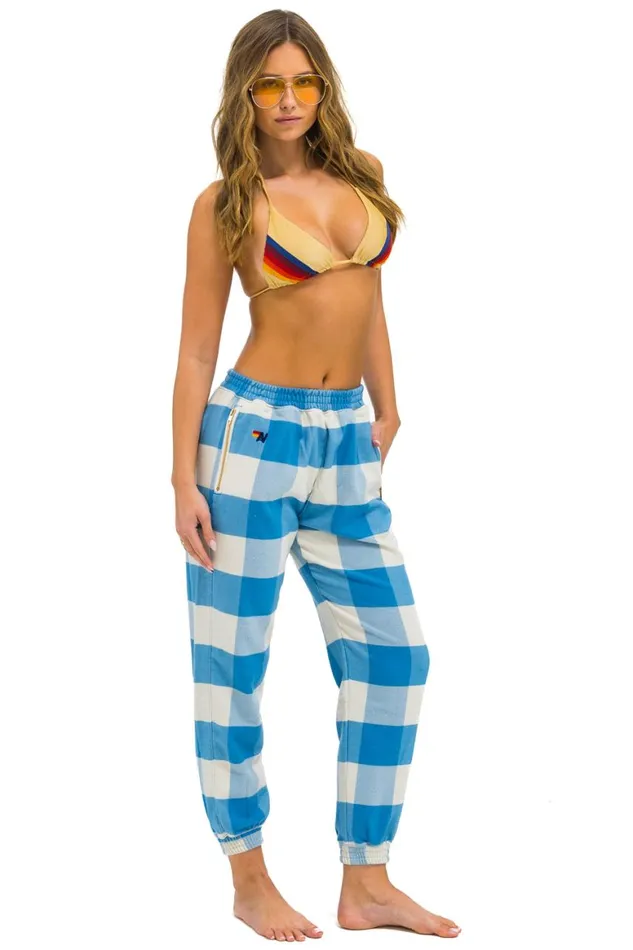 Women Sweatpants Aviator Nation Plaid Lodge Pant 8211 Sky Plaid