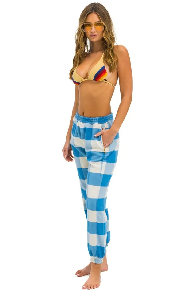 Women Sweatpants Aviator Nation Plaid Lodge Pant 8211 Sky Plaid