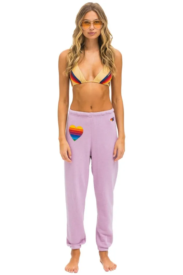 Women Sweatpants Aviator Nation Rainbow Heart Stitch Sweatpants 8211 Mauve