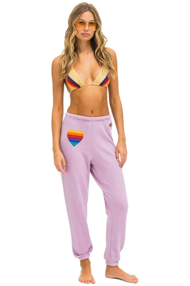 Women Sweatpants Aviator Nation Rainbow Heart Stitch Sweatpants 8211 Mauve