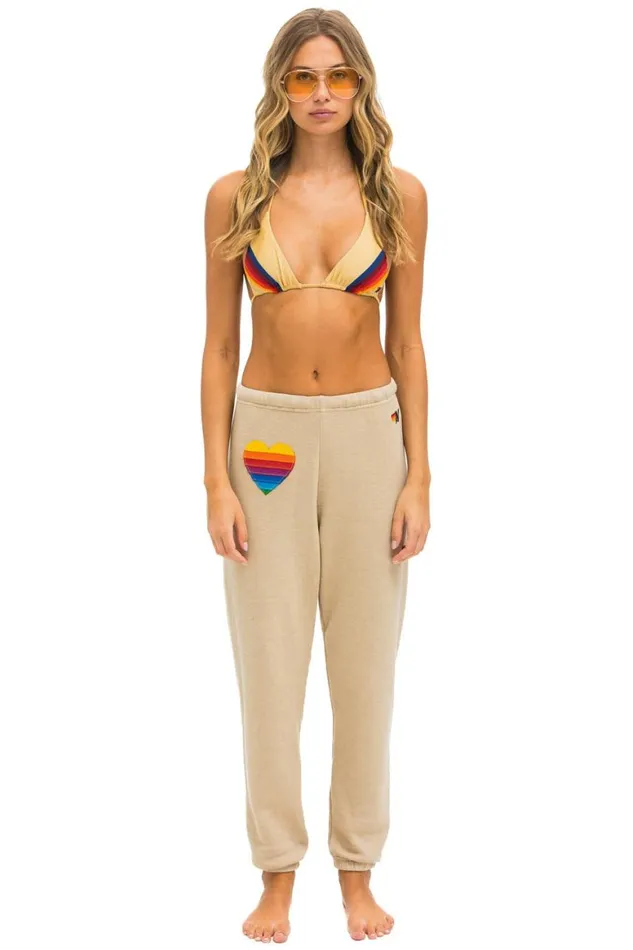 Women Sweatpants Aviator Nation Rainbow Heart Stitch Sweatpants 8211 Sand