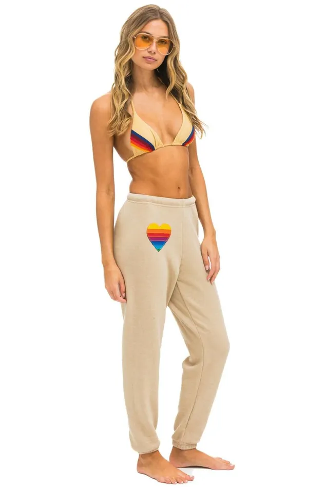 Women Sweatpants Aviator Nation Rainbow Heart Stitch Sweatpants 8211 Sand