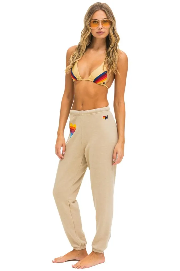 Women Sweatpants Aviator Nation Rainbow Heart Stitch Sweatpants 8211 Sand