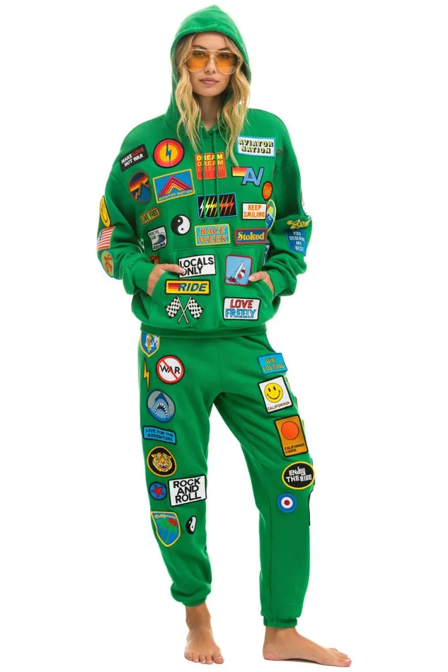 Women Sweatpants Aviator Nation Vintage Patch Sweatpants 8211 Kelly Green