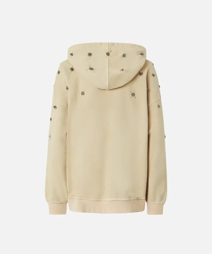 Women Sweatshirts Pinko Hoodie With Jewel Embroidery Fog Beige Women Sweatshirts Pinko Hoodie With Jewel Embroidery Fog Beige