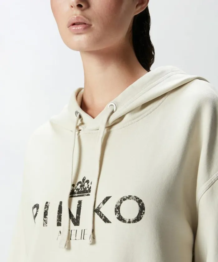 Women Sweatshirts Pinko PINKO Atelier Hoodie Fog Beige Women Sweatshirts Pinko PINKO Atelier Hoodie Fog Beige