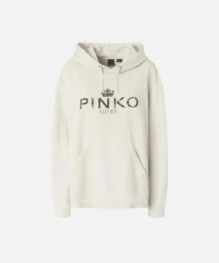 Women Sweatshirts Pinko PINKO Atelier Hoodie Fog Beige Women Sweatshirts Pinko PINKO Atelier Hoodie Fog Beige