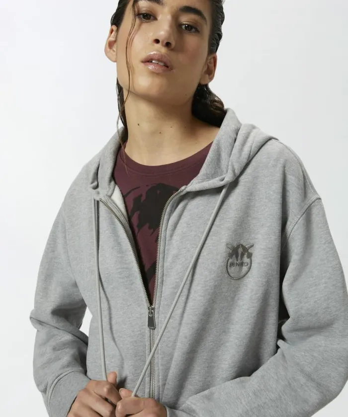 Women Sweatshirts Pinko Sweatshirt With Zip And Embroidered Logo Hood Drizzle Grey Women Sweatshirts Pinko Sweatshirt With Zip And Embroidered Logo Hood Drizzle Grey
