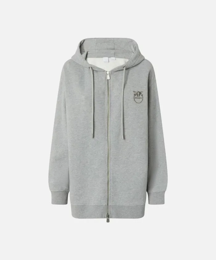 Women Sweatshirts Pinko Sweatshirt With Zip And Embroidered Logo Hood Drizzle Grey Women Sweatshirts Pinko Sweatshirt With Zip And Embroidered Logo Hood Drizzle Grey