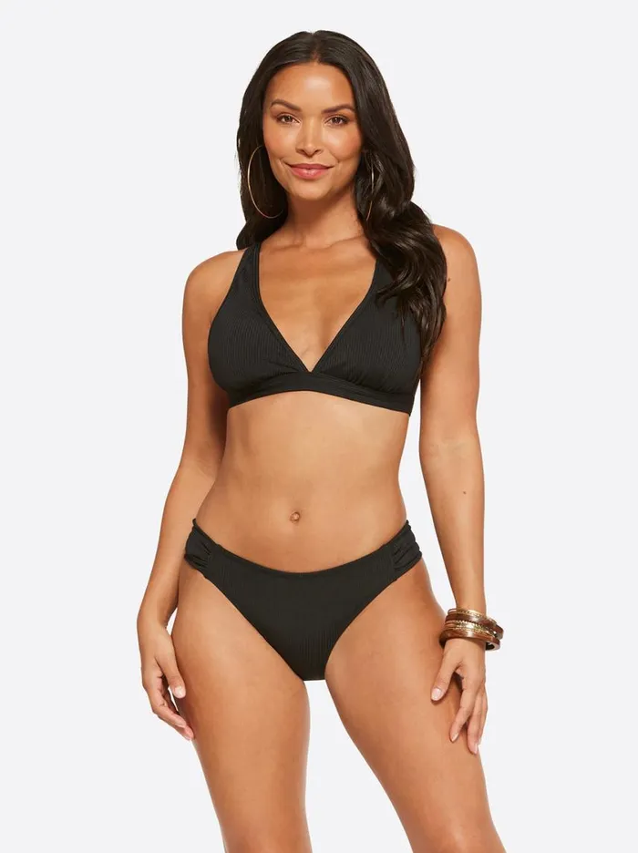 Women Swim Jessica Simpson Textured Solids Full Support Triangle Bra In Black Women Swim Jessica Simpson Textured Solids Full Support Triangle Bra In Black