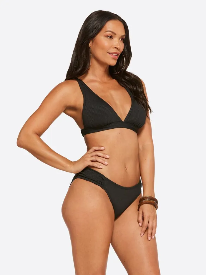 Women Swim Jessica Simpson Textured Solids Full Support Triangle Bra In Black