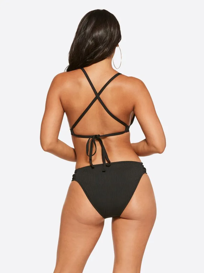 Women Swim Jessica Simpson Textured Solids Full Support Triangle Bra In Black
