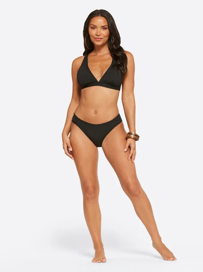 Women Swim Jessica Simpson Textured Solids Full Support Triangle Bra In Black