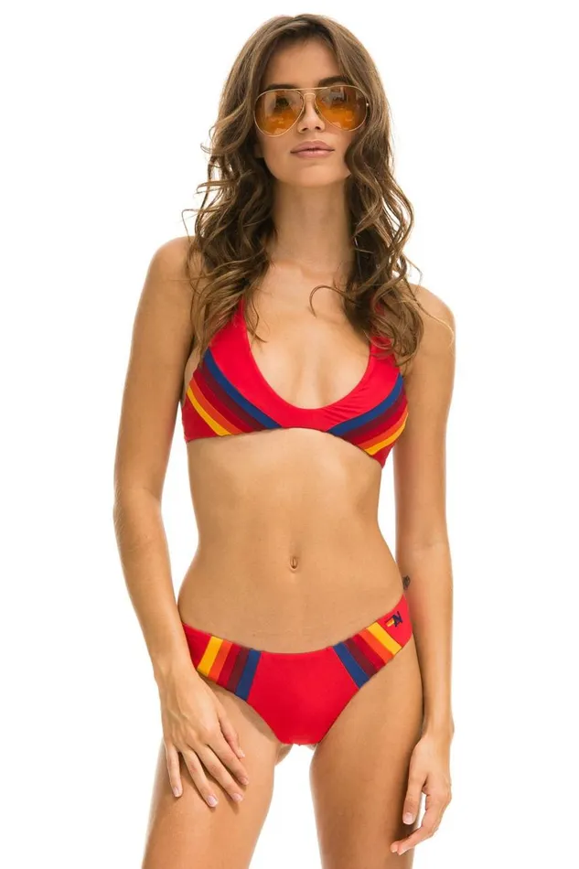Women Swim Tops Aviator Nation 5 Stripe Racerback Bikini Top 8211 Red