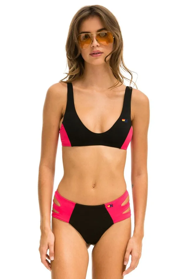 Women Swim Tops Aviator Nation Color Block Bralette Bikini Top 8211 Black Red