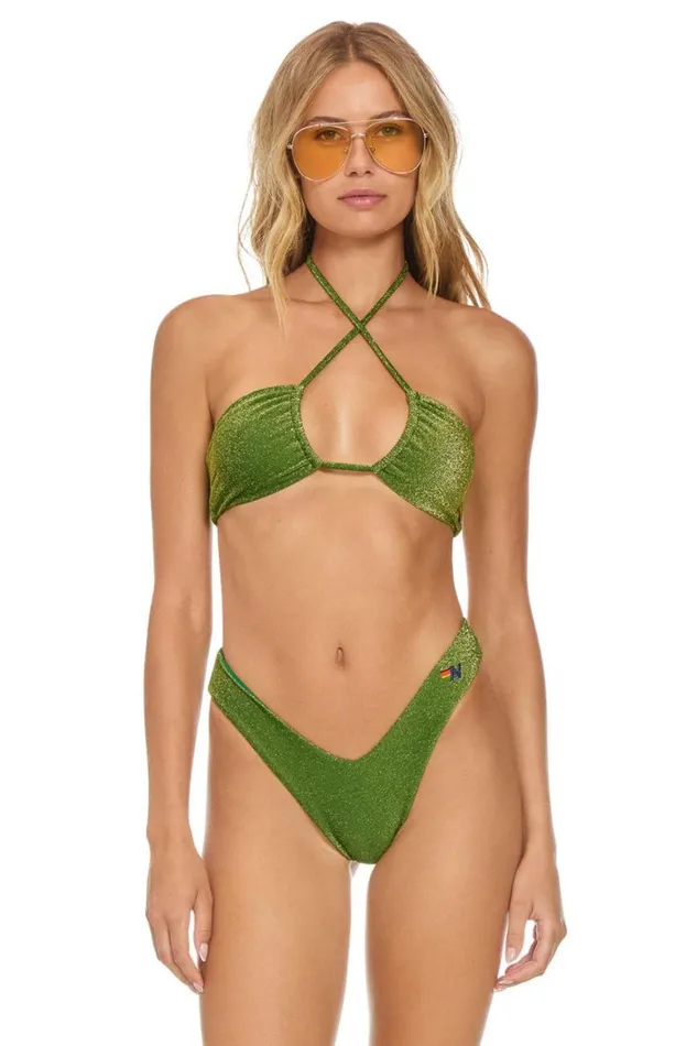 Women Swim Tops Aviator Nation Sparkle St Tropez Bandeau Halter Bikini Top 8211 Army Women Swim Tops Aviator Nation Sparkle St Tropez Bandeau Halter Bikini Top 8211 Army