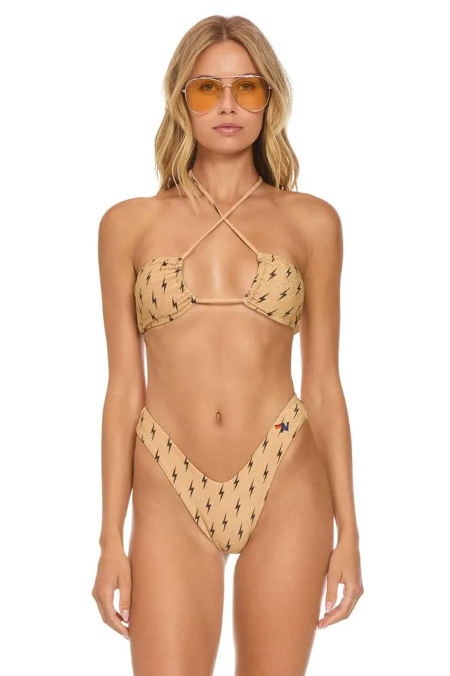 Women Swim Tops Aviator Nation Sparkle St Tropez Bandeau Halter Bikini Top 8211 Black Bolt Repeat Women Swim Tops Aviator Nation Sparkle St Tropez Bandeau Halter Bikini Top 8211 Black Bolt Repeat