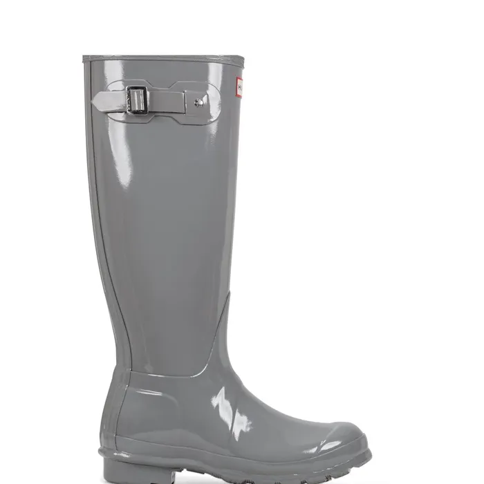Women Tall Boots Hunter Boots Original Tall Gloss Rain Boots Medium Gray