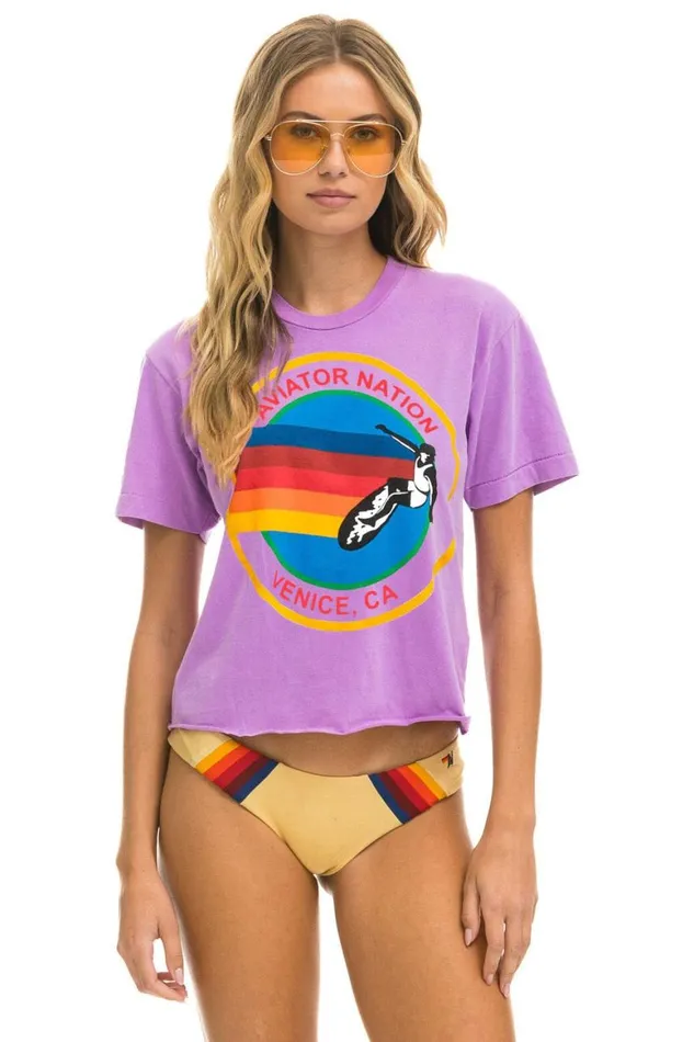 Women Tees Aviator Nation Boyfriend Tee 8211 Neon Purple