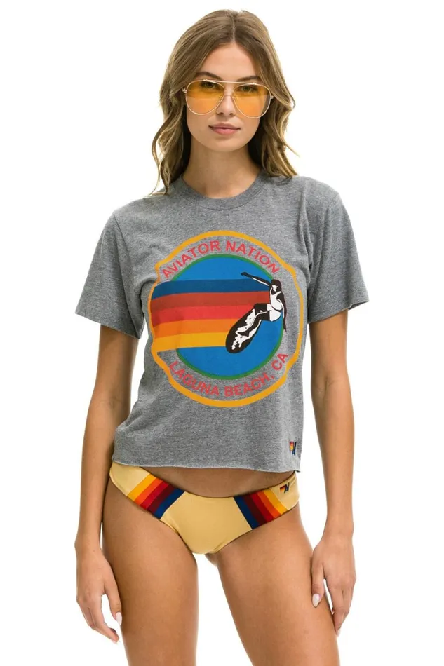 Women Tees Aviator Nation Laguna Beach Boyfriend Tee 8211 Heather Grey