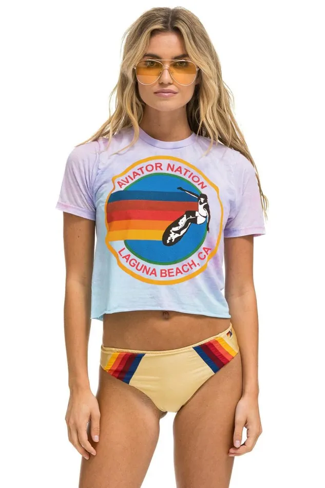 Women Tees Aviator Nation Laguna Beach Boyfriend Tee 8211 Tie Dye Bubble Gum