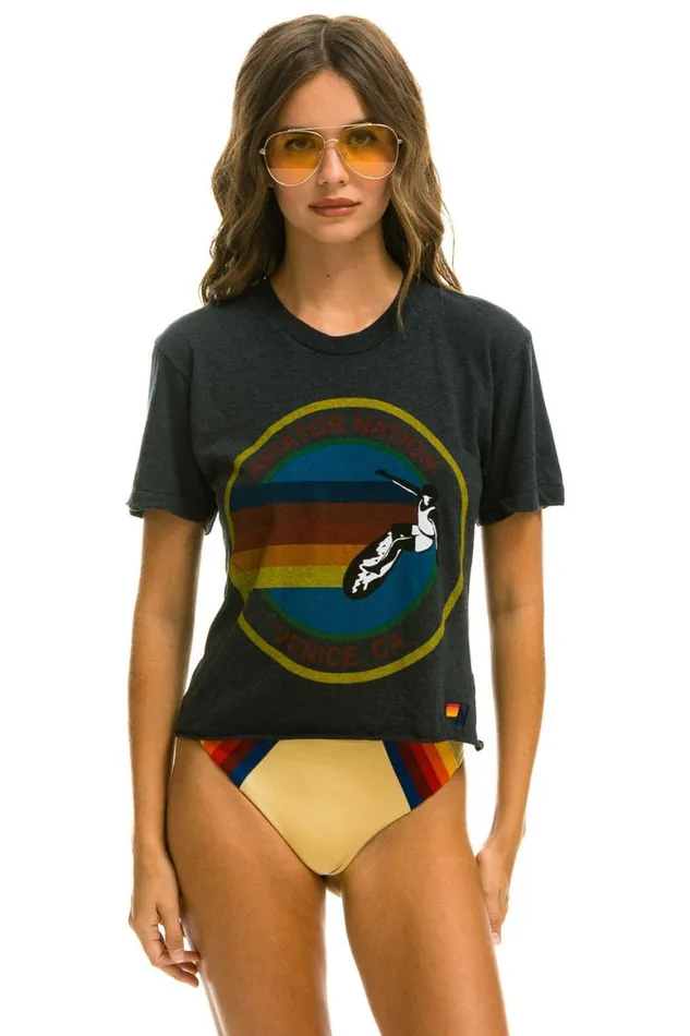 Women Tees Aviator Nation Las Vegas Boyfriend Tee 8211 Charcoal