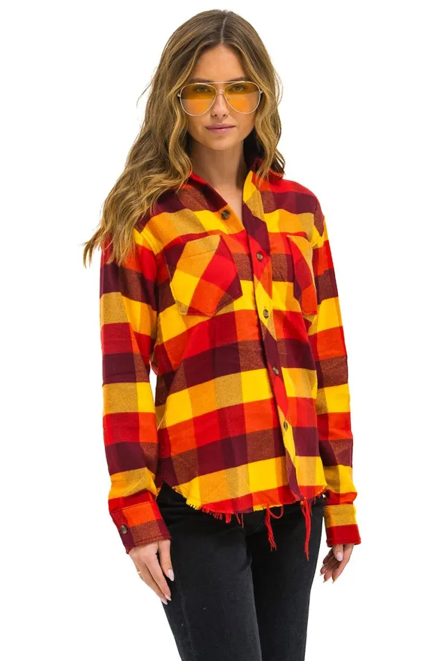 Women Tees Aviator Nation Plaid Flannel Light Weight Unisex Western Shirt 8211 Surfy Plaid