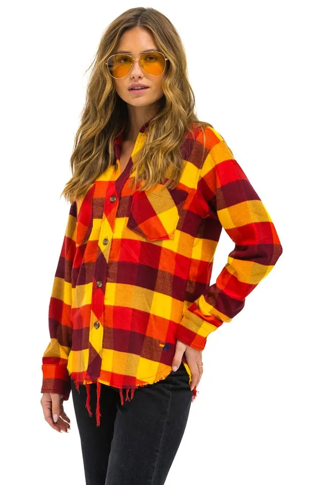 Women Tees Aviator Nation Plaid Flannel Western Shirt 8211 Surfy Plaid