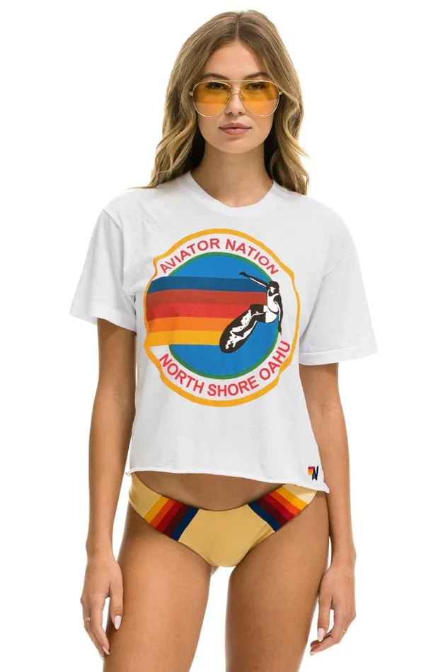 Women Tees Aviator Nation Signature North Shore Boyfriend Tee 8211 White