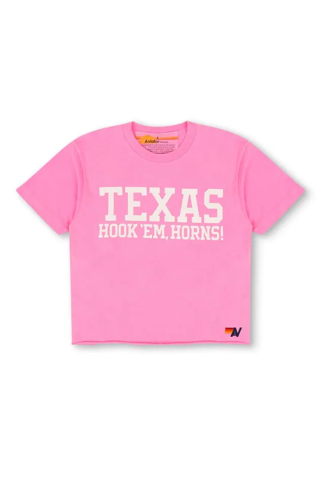 Women Tees Aviator Nation University Of Texas Bolt Hookem Boyfriend Tee 8211 Neon Pink