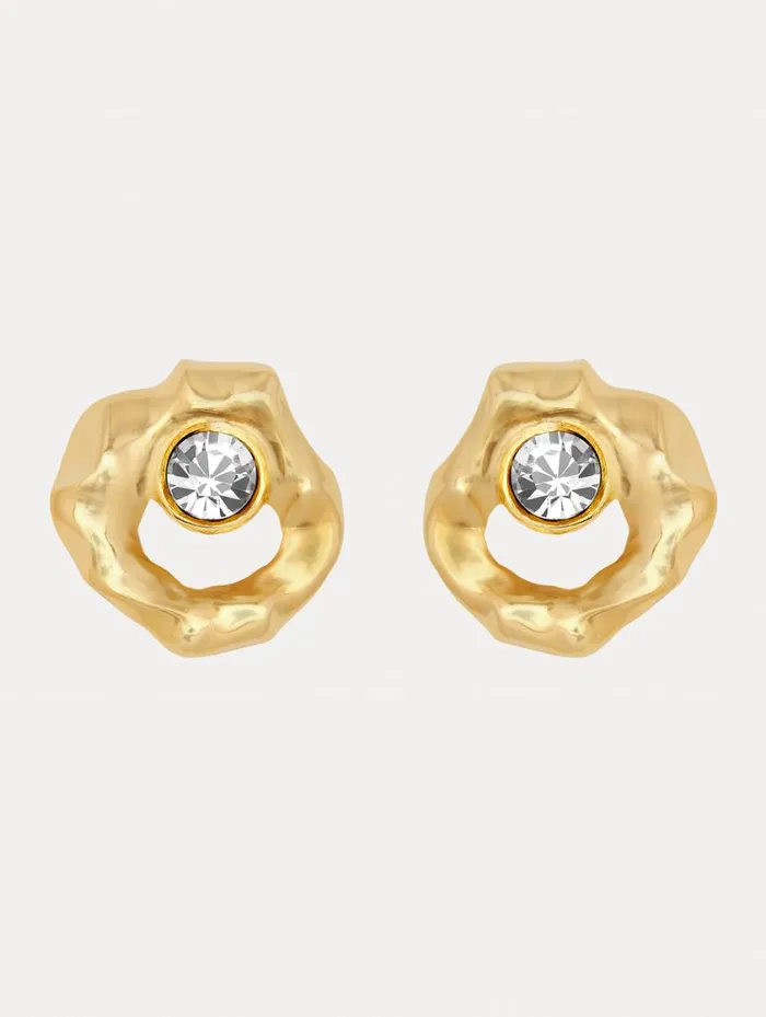 Women Textured Metal Earrings Crystal Oscar De La Renta Earrings