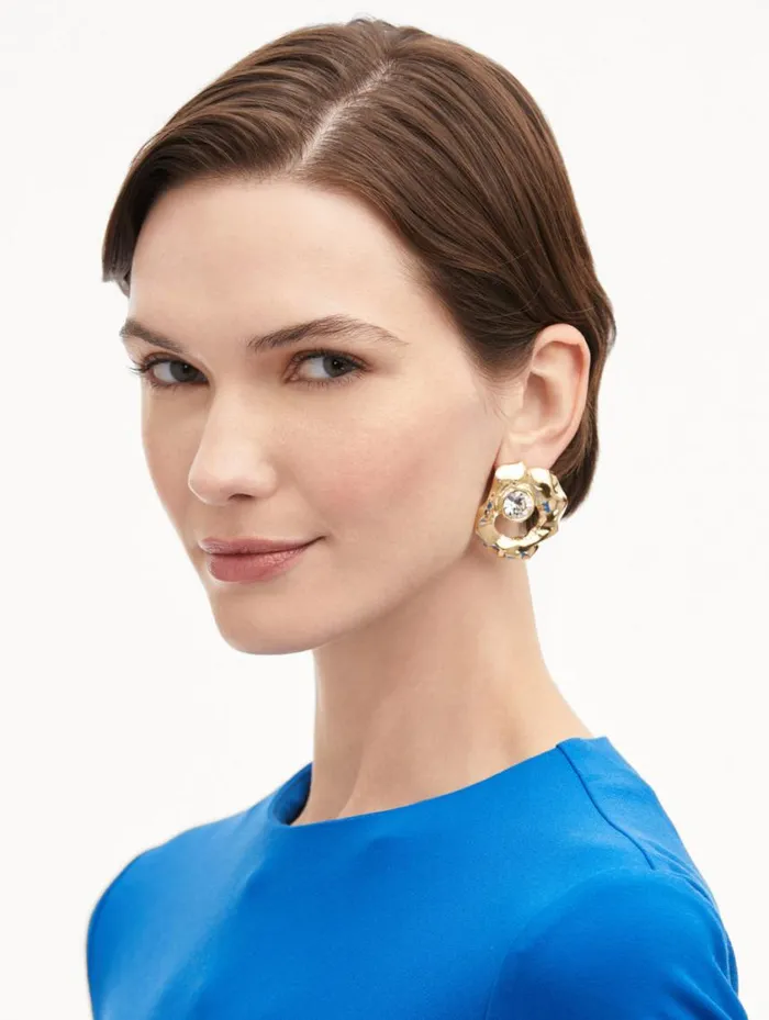 Women Textured Metal Earrings Crystal Oscar De La Renta Earrings Women Textured Metal Earrings Crystal Oscar De La Renta Earrings