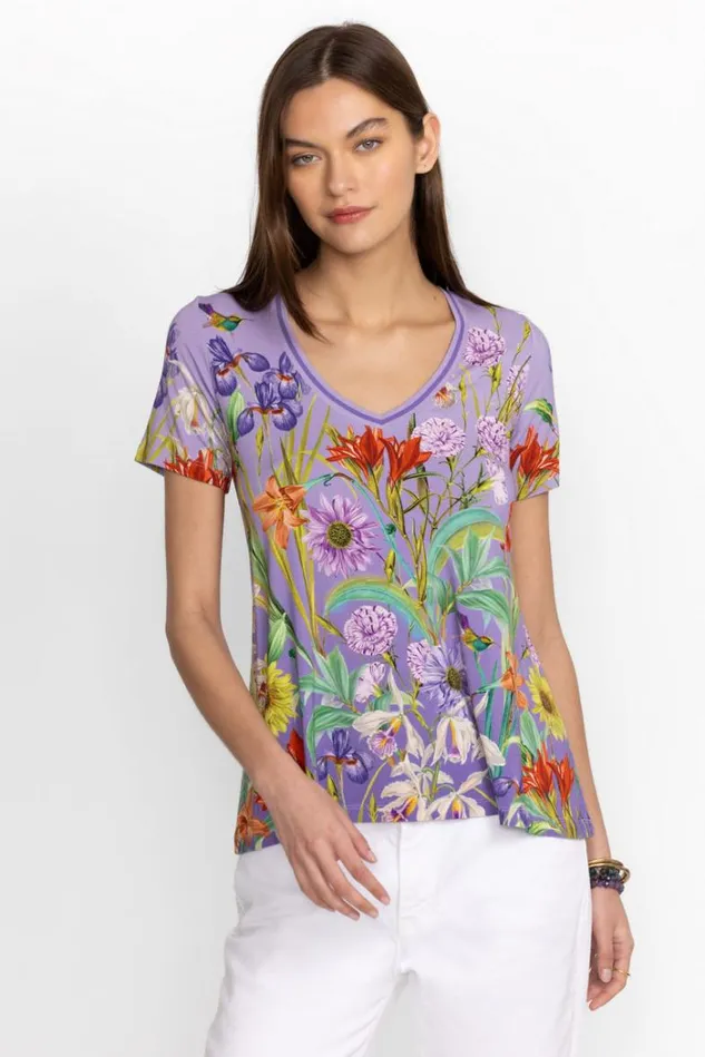 Women The Janie Favorite Short Sleeve VNeck Swing Tee Daphne Purple Johnny Was Tops Women The Janie Favorite Short Sleeve VNeck Swing Tee Daphne Purple Johnny Was Tops