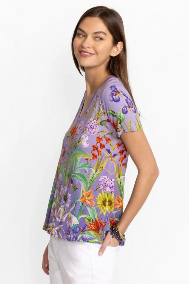 Women The Janie Favorite Short Sleeve VNeck Swing Tee Daphne Purple Johnny Was Tops Women The Janie Favorite Short Sleeve VNeck Swing Tee Daphne Purple Johnny Was Tops