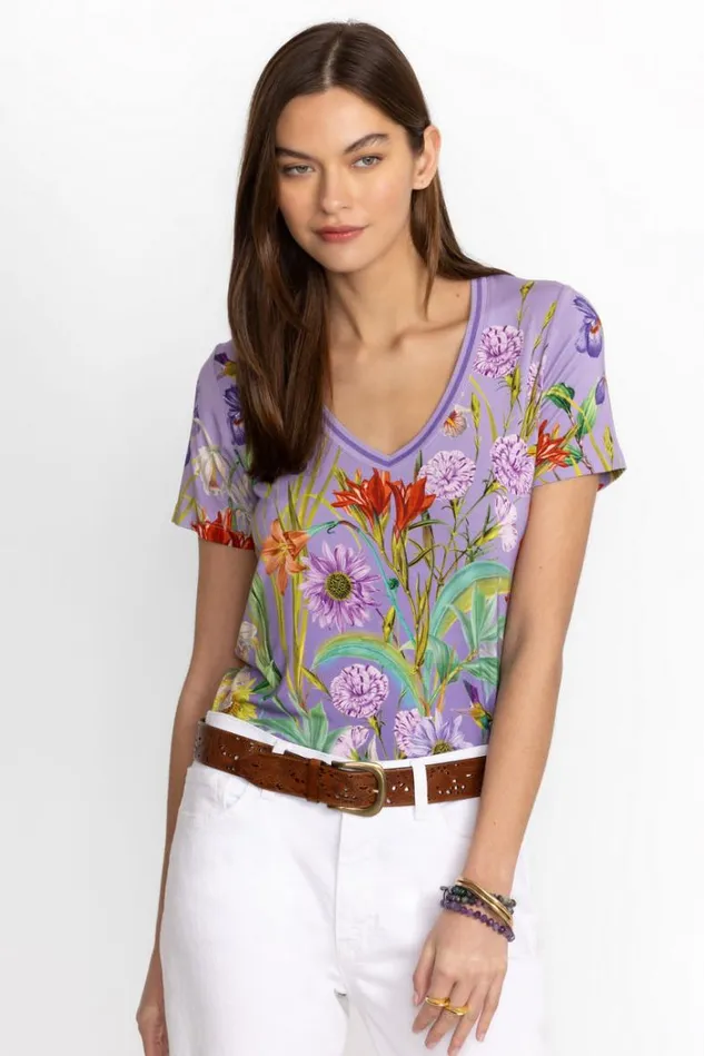Women The Janie Favorite Short Sleeve VNeck Swing Tee Daphne Purple Johnny Was Tops Women The Janie Favorite Short Sleeve VNeck Swing Tee Daphne Purple Johnny Was Tops