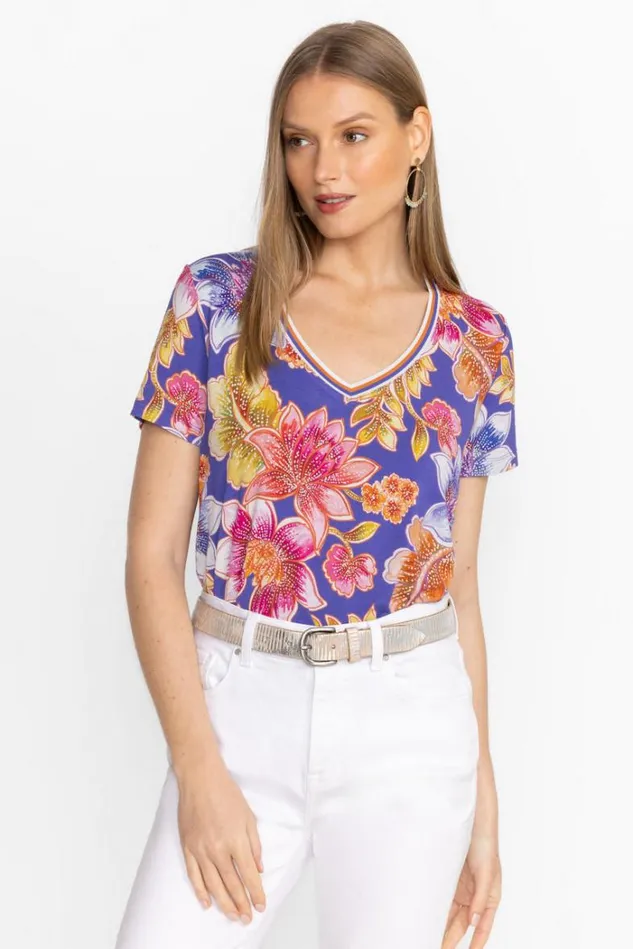 Women The Janie Favorite Short Sleeve VNeck Swing Tee Leilah Johnny Was Tops