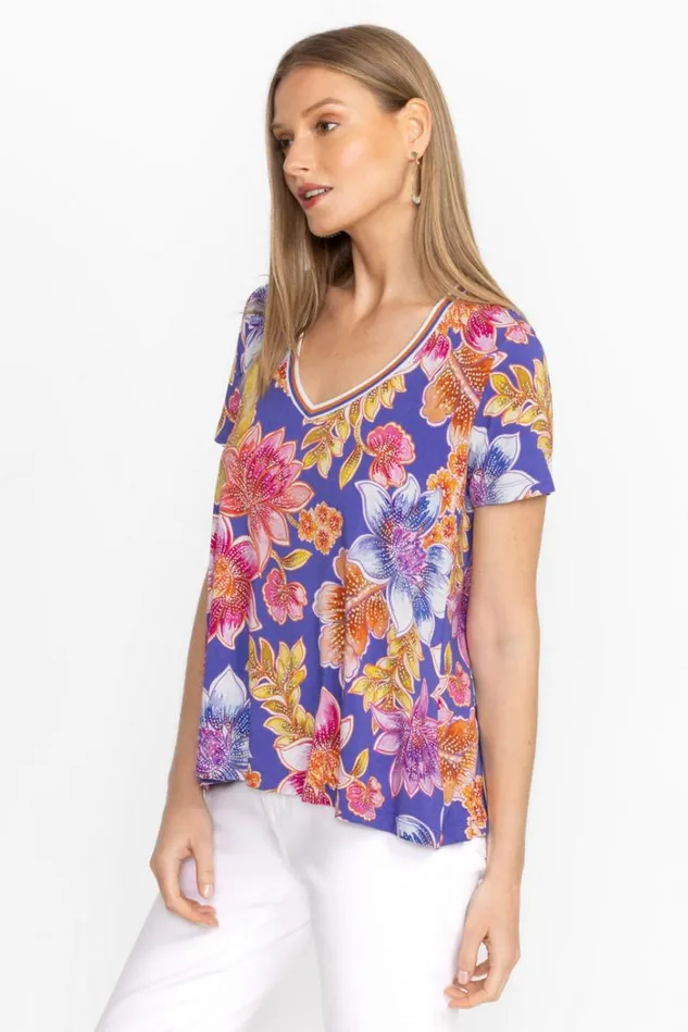 Women The Janie Favorite Short Sleeve VNeck Swing Tee Leilah Johnny Was Tops Women The Janie Favorite Short Sleeve VNeck Swing Tee Leilah Johnny Was Tops