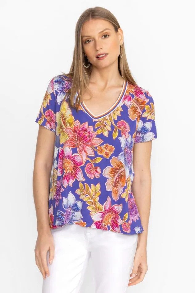 Women The Janie Favorite Short Sleeve VNeck Swing Tee Leilah Johnny Was Tops Women The Janie Favorite Short Sleeve VNeck Swing Tee Leilah Johnny Was Tops