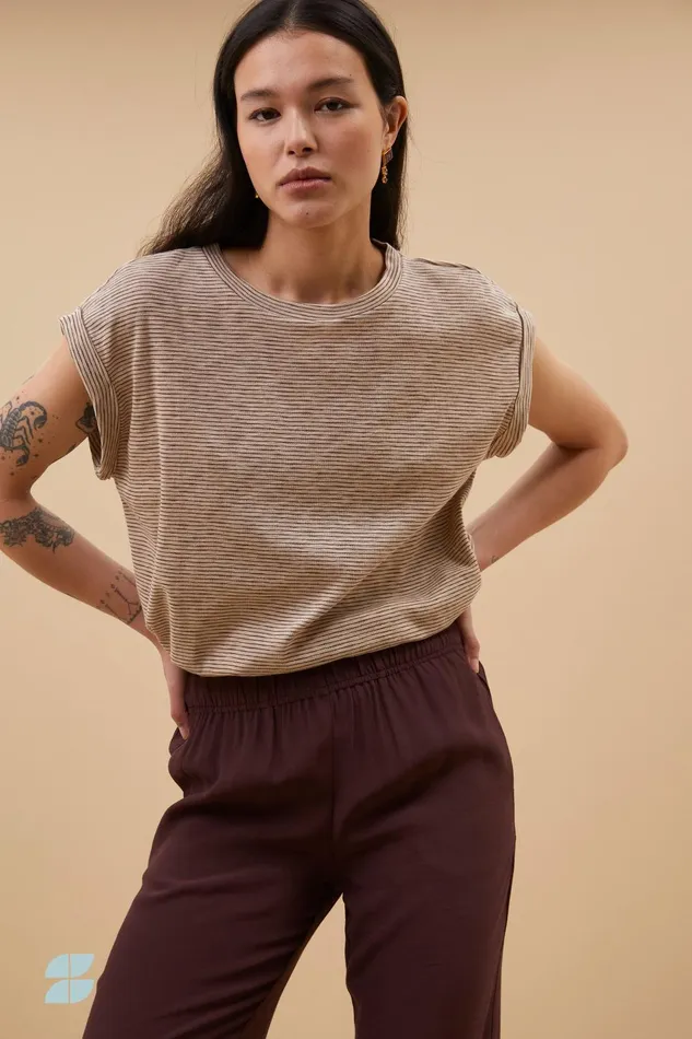 Women Tobi Thin Stripe Top Pecan Bybar Tops and Shirts