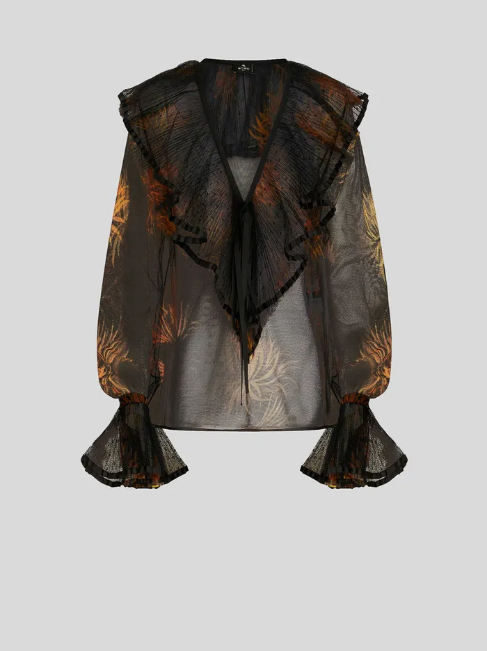 Women Top With Pleated Flounces And Dahlias Etro Tops
