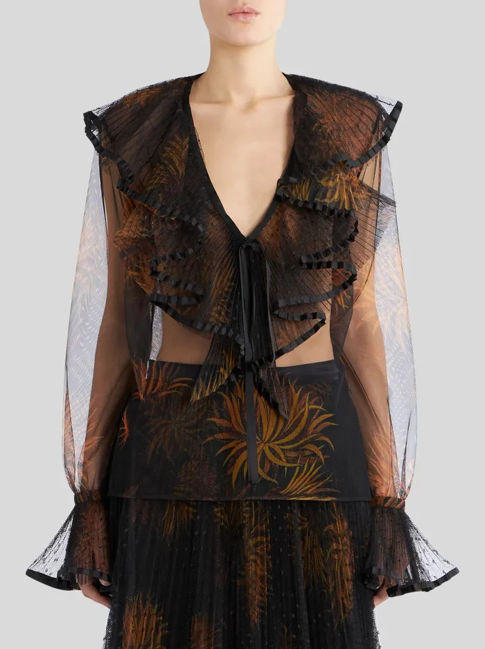 Women Top With Pleated Flounces And Dahlias Etro Tops