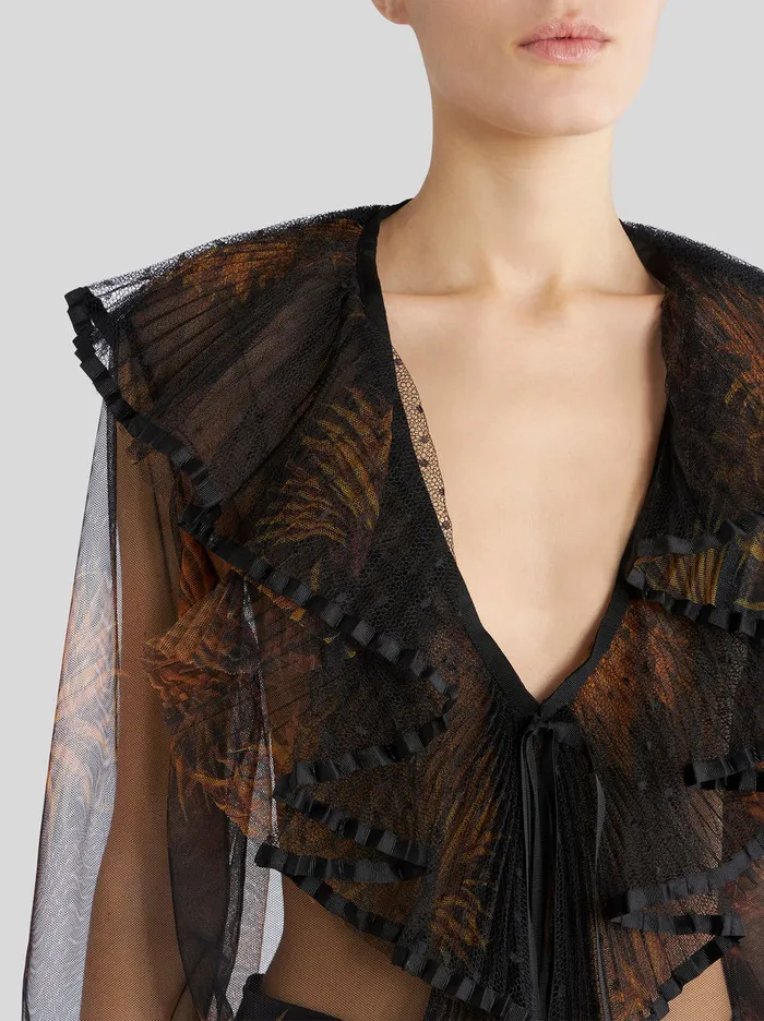 Women Top With Pleated Flounces And Dahlias Etro Tops