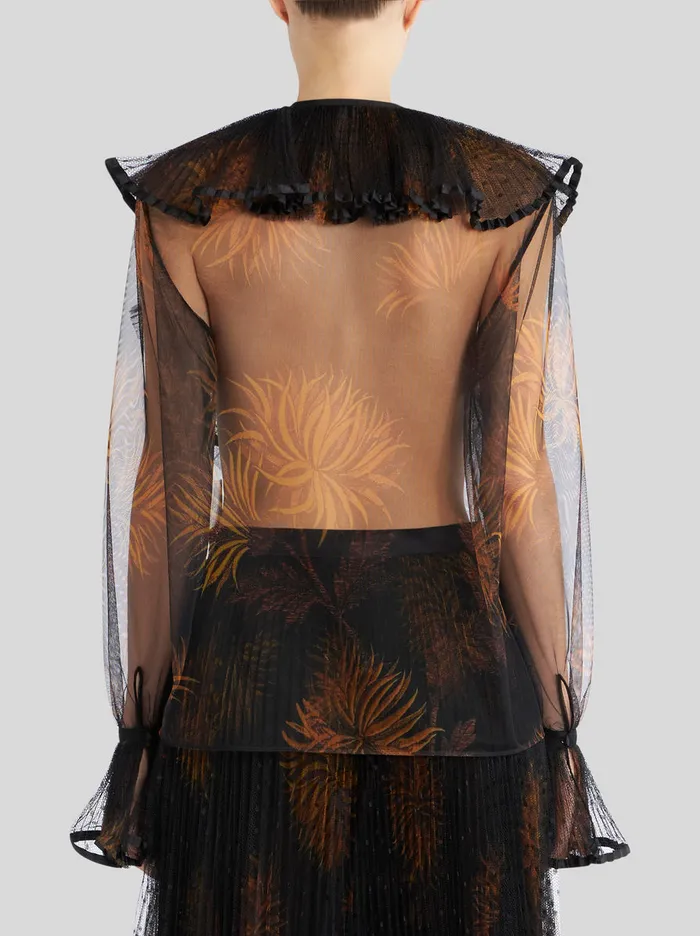Women Top With Pleated Flounces And Dahlias Etro Tops