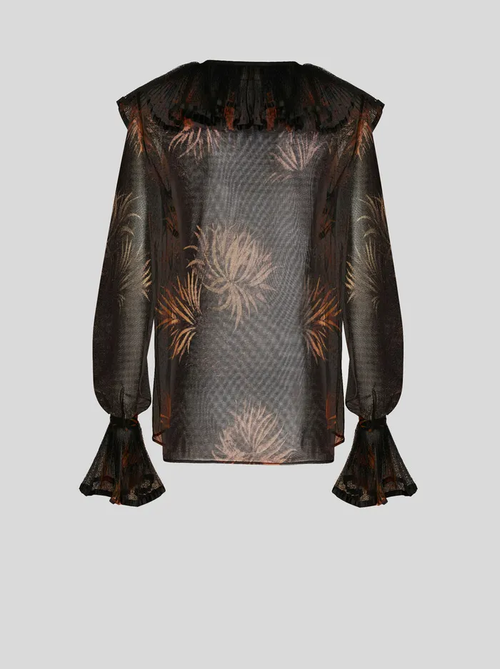 Women Top With Pleated Flounces And Dahlias Etro Tops