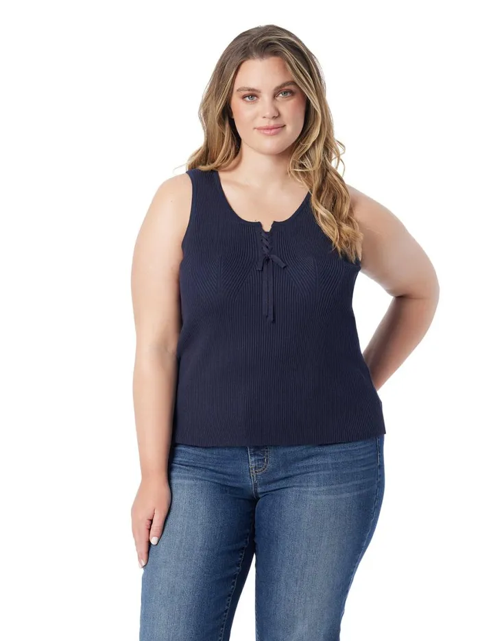 Women Tops and Tees Jessica Simpson Johanna Lace Up Tank In After Midnight