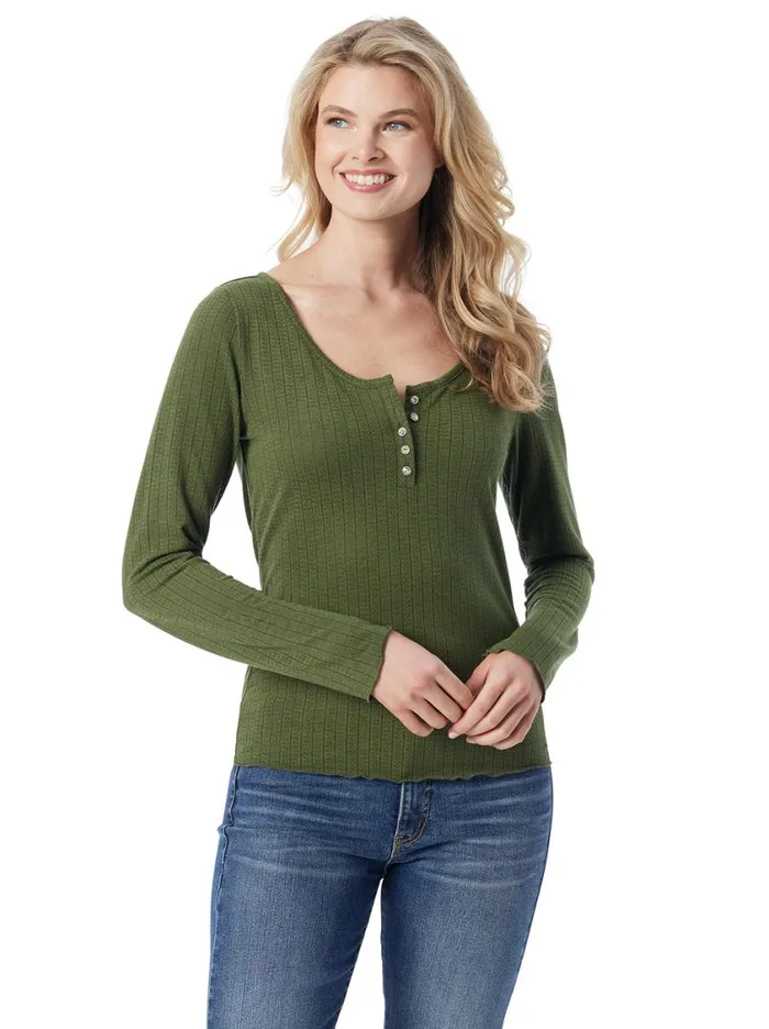Women Tops and Tees Jessica Simpson Tahani Henley Top In Bronze Green