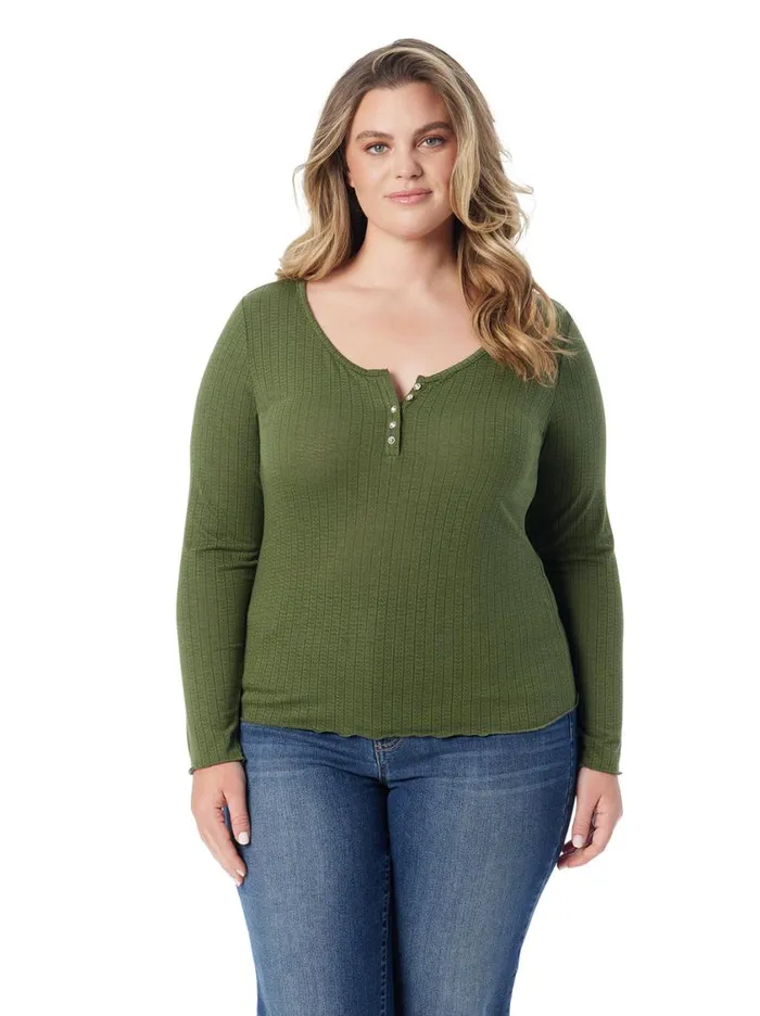 Women Tops and Tees Jessica Simpson Tahani Henley Top In Bronze Green