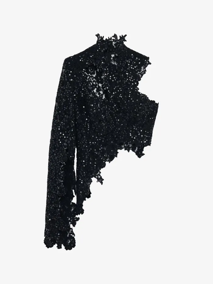 Women Tops And Shirts Alexander McQueen Asymmetric CutOut Lace Top Black
